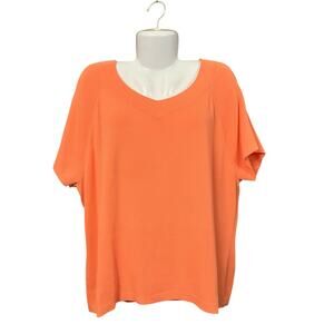 Talbots Women's Orange V-Neck Front and Back Short Sleeve Sweater | Size 3X
